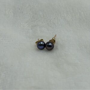 10K Gold Freshwater Peacock Pearl or Black Pearl Stud Earrings tested with acid